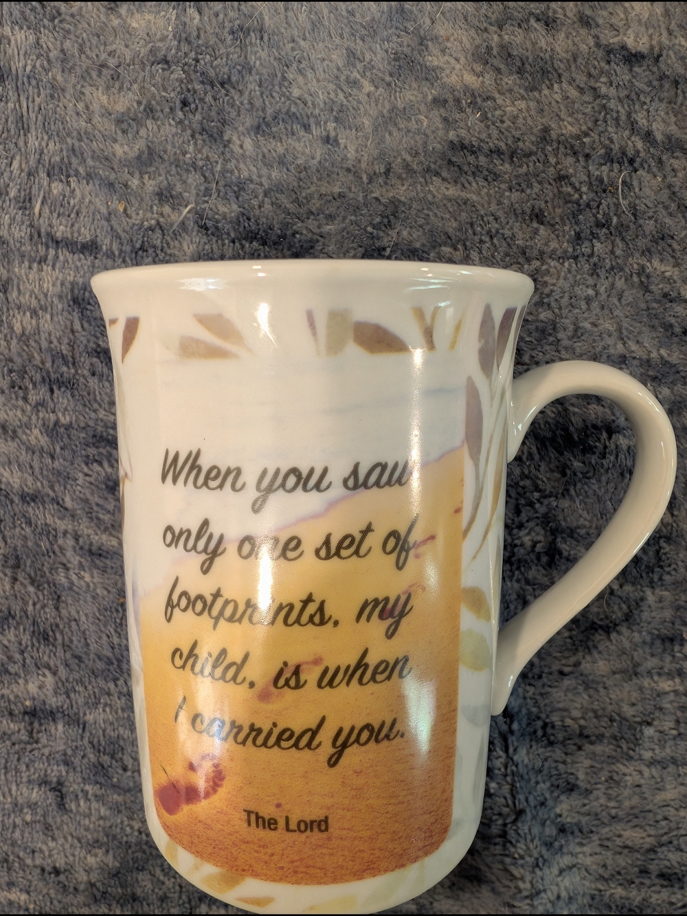 NWOT Bay Island Cream and Tan 'Footprints' Inspirational Mug